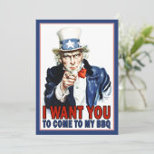 BBQ / Feestuitnodiging:  Uncle Sam Kaart (Staand voorkant)
