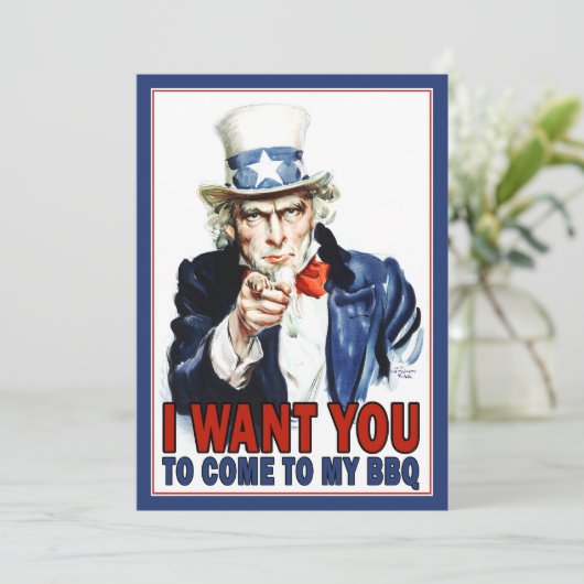 BBQ / Feestuitnodiging:  Uncle Sam Kaart (Staand voorkant)