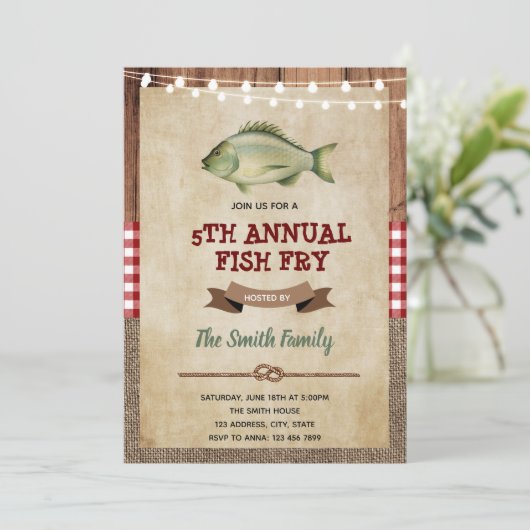 Bbq fish fry party-uitnodiging kaart (Staand voorkant)