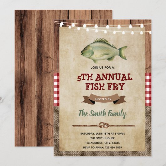 Bbq fish fry party-uitnodiging kaart (Voorkant / Achterkant)