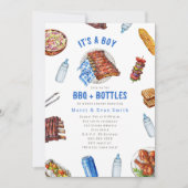 BBQ + Flessen Cookout Jongen Baby Shower Uitnodigi Kaart (Voorkant)
