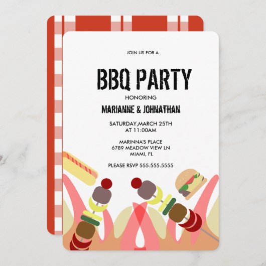 BBQ Food Flames Cook Out Party Invitation Kaart (Voorkant / Achterkant)