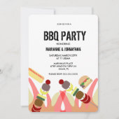 BBQ Food Flames Cook Out Party Invitation Kaart (Voorkant)