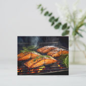 BBQ-gelakte zalm Briefkaart (Staand voorkant)