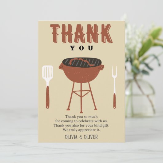 BBQ gender onthullen, Baby-Q baby shower Bedankkaart (Staand voorkant)