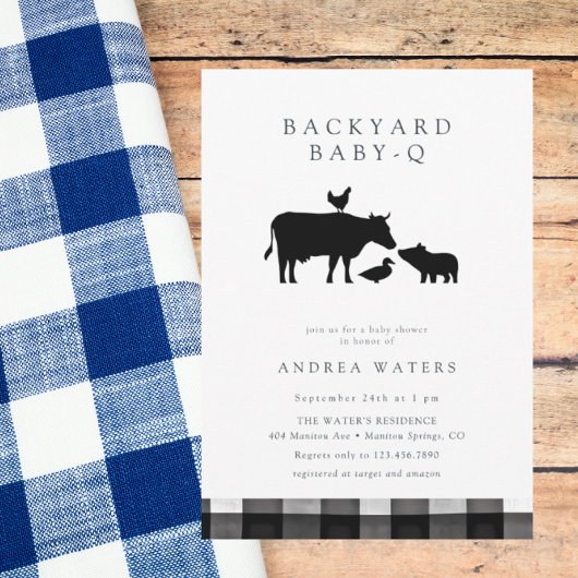 BBQ | Gingham Black | Rustic Baby Shower Kaart