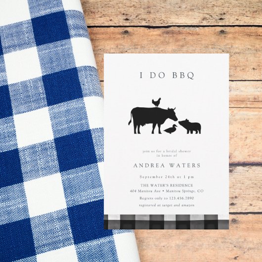 BBQ | Gingham Black | Rustic Bridal Shower Kaart
