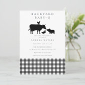 BBQ | Gingham Black | Rustiek Baby shower Kaart (Staand voorkant)