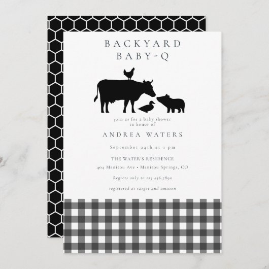 BBQ | Gingham Black | Rustiek Baby shower Kaart (Voorkant / Achterkant)