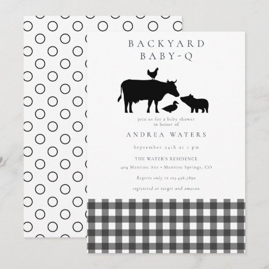 BBQ | Gingham Black | Rustiek Baby shower Kaart (Voorkant / Achterkant)