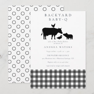 BBQ Gingham Black Rustiek Baby shower Kaart