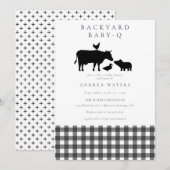 BBQ | Gingham Black | Rustiek Baby shower Kaart (Voorkant / Achterkant)
