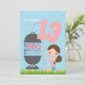 BBQ Girl 13th Birthday Invitation Kaart (Staand voorkant)