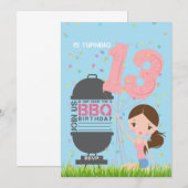 BBQ Girl 13th Birthday Invitation Kaart (Voorkant / Achterkant)