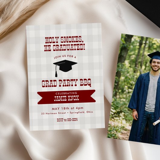 BBQ Graduation Party Invitation Photo Back Kaart