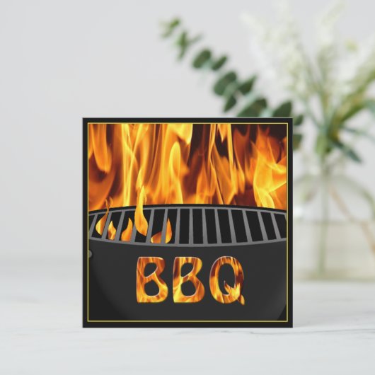 BBQ Grill Flaming Hot Invitation Kaart (Staand voorkant)