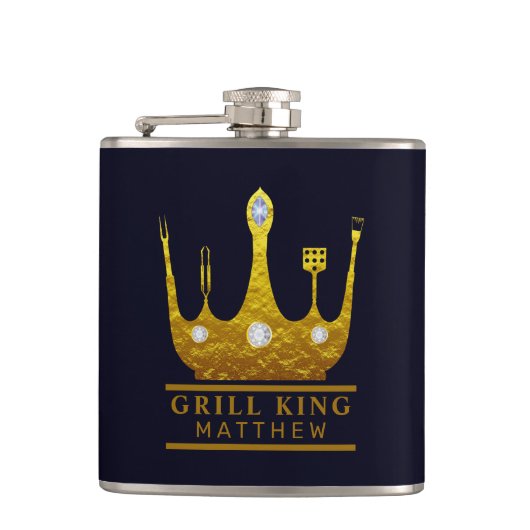 BBQ Grill King Crown Navy Maak je eigen Heupfles (Voorkant)