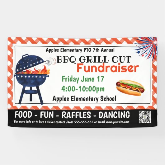 BBQ GRILL out Fondsenwerving PTO PTA Kerk Banner (Horizontaal)