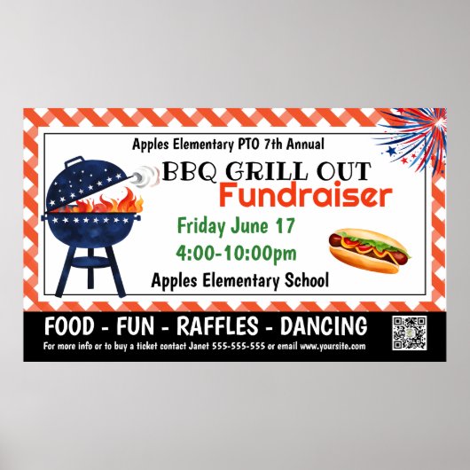 BBQ GRILL out Fondsenwerving PTO PTA Kerk Banner Poster (Voorkant)