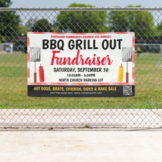 BBQ Grill Out Fundraiser Banner met qr-code (Insitu)