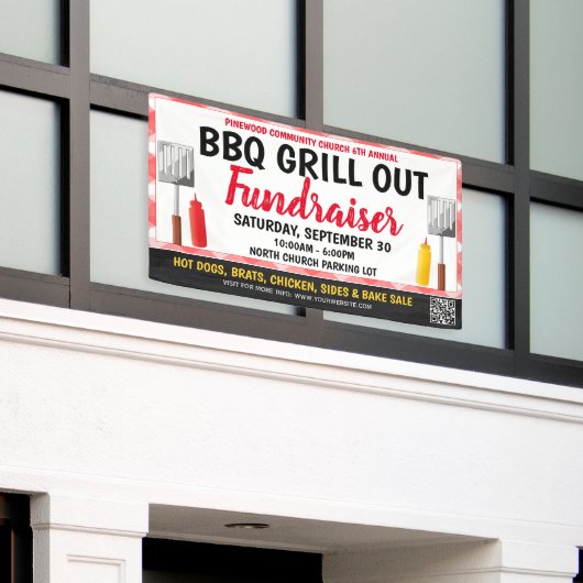 BBQ Grill Out Fundraiser Banner met qr-code (Buitenkant Gebouw)