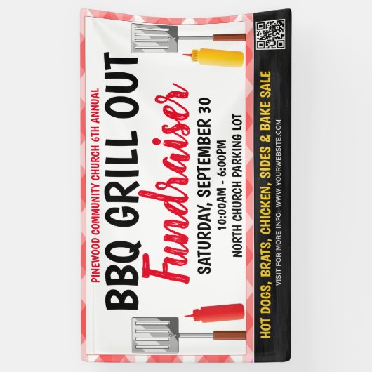 BBQ Grill Out Fundraiser Banner met qr-code (Verticaal)