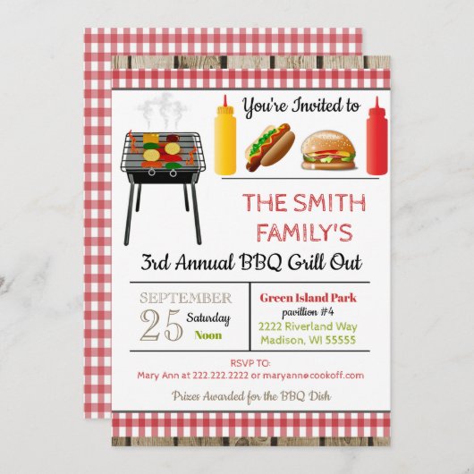 BBQ Grill Out uitnodiging (Voorkant / Achterkant)
