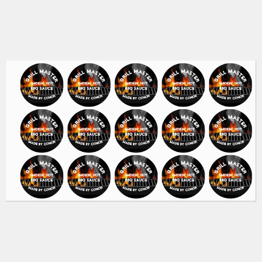 BBQ Grill Sauce Smokin Hot Circle Labels (Vel)