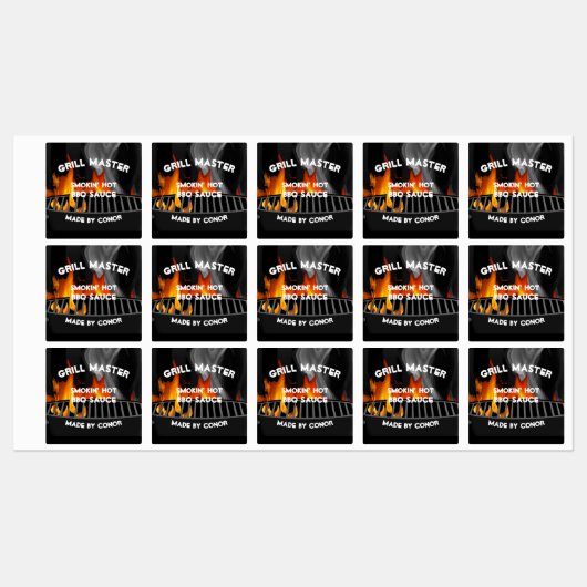 BBQ Grill Sauce Smokin Hot Square Etiketten Labels (Vel)