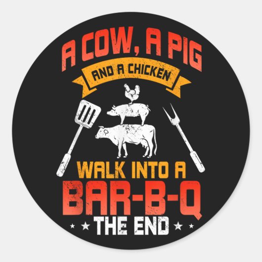 BBQ Grillen Liefhebber Barbecue Chef Vlees Grill G Ronde Sticker (Voorkant)