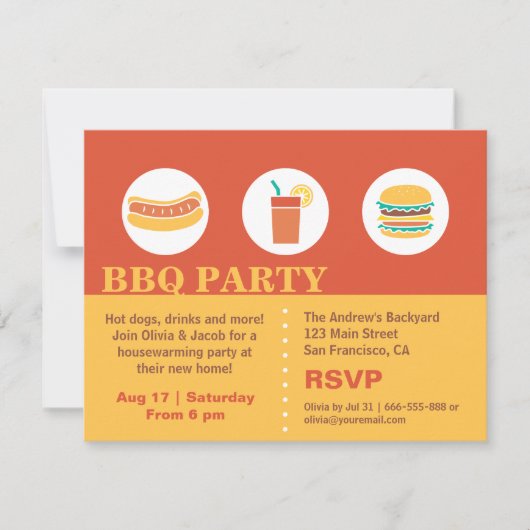 BBQ Hot Dog en Burger Housewarming Party Kaart (Voorkant)