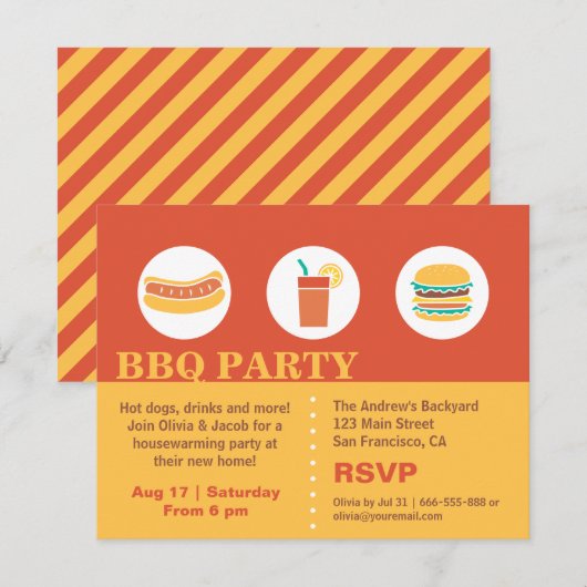 BBQ Hot Dog en Burger Housewarming Party Kaart (Voorkant / Achterkant)