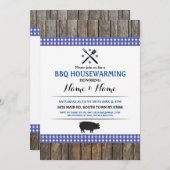 BBQ Housewarming Rustic Blue Hog Roast Wood Invite Kaart (Voorkant / Achterkant)