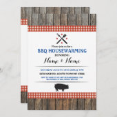 BBQ Housewarming Rustic Red Hog Roast Wood Invite Kaart (Voorkant / Achterkant)