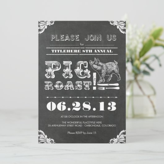 BBQ - JAARLIJKSE VARKENSGEBRANDE KRIJTBORD RUSTIEK KAART (Staand voorkant)