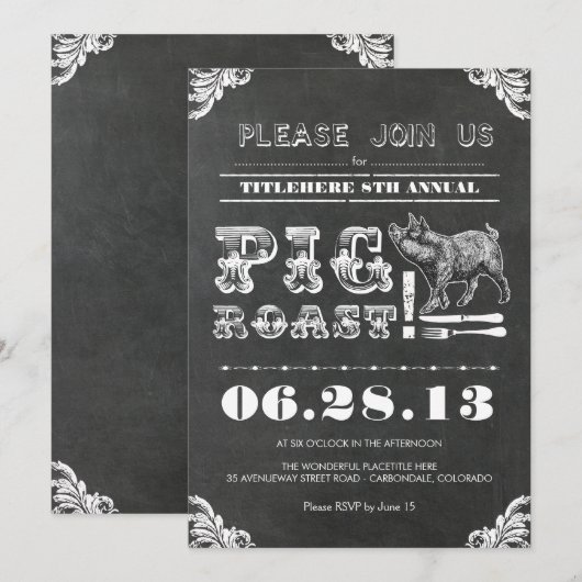 BBQ - JAARLIJKSE VARKENSGEBRANDE KRIJTBORD RUSTIEK KAART (Voorkant / Achterkant)
