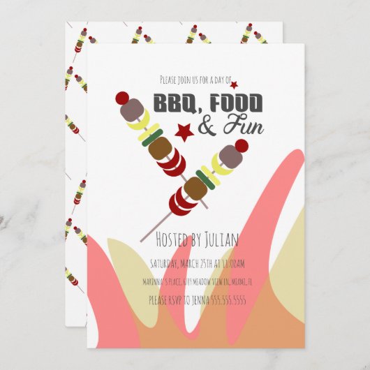 BBQ-kabobs Vlammen Feest Uitnodiging (Voorkant / Achterkant)