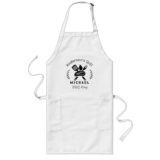 BBQ King Custom with Grilling Utensil Graphic Lang Schort (Voorkant)