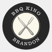 BBQ King Knife & Fork Grill Naam Ronde Sticker (Voorkant)