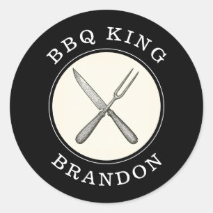 BBQ King Knife & Fork Grill Naam Ronde Sticker