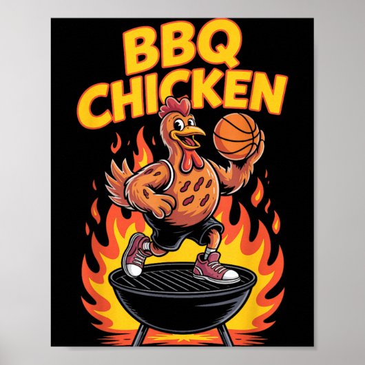 BBQ Kip Grappig Basketbal Grill Design Poster (Voorkant)