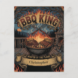 "BBQ KONING" Vintage Barbecue met Aangepaste Naam Briefkaart