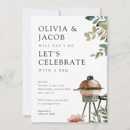 BBQ Koppels Bruiloft Laten we de Uitnodiging Viere (Voorkant)