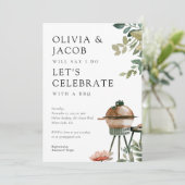 BBQ Koppels Bruiloft Uitnodiging Laten we Feesten (Staand voorkant)