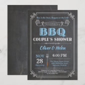 BBQ Koppels Douche Uitnodiging Krijtbord Blauw (Voorkant / Achterkant)