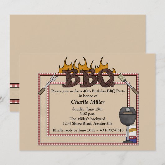 BBQ-Lijst - uitnodiging van de Birthday Party (Voorkant / Achterkant)