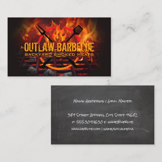 BBQ LOGO | Brandgrill en houtskool Visitekaartje (Voorkant / Achterkant)