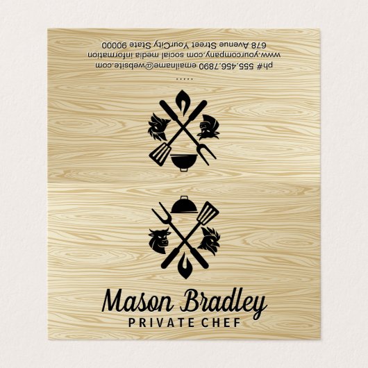 BBQ-logo | Kip | Rundvlees | Houtnerf Visitekaartje (Buitenkant ongevouwen)