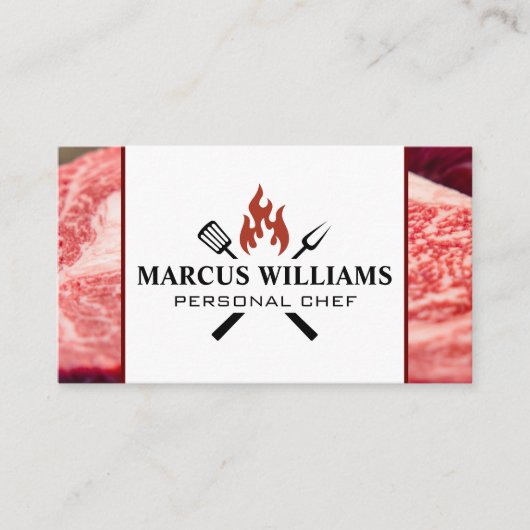BBQ-Logo | Raw Steaks Visitekaartje (Voorkant)