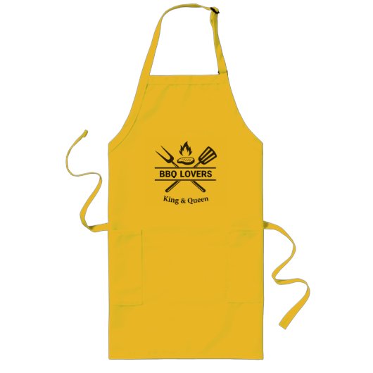 BBQ Lovers King & Queen Apron | Couples Grill Gift Lang Schort (Voorkant)